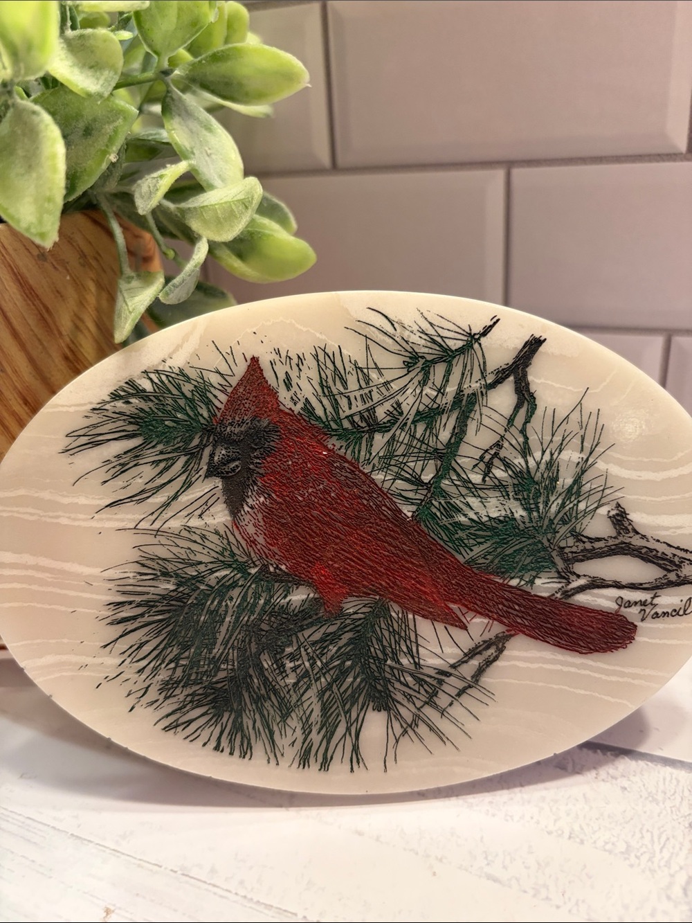 Handcrafted Tennessee Hand Etched Cardinal Into Cultured Marble